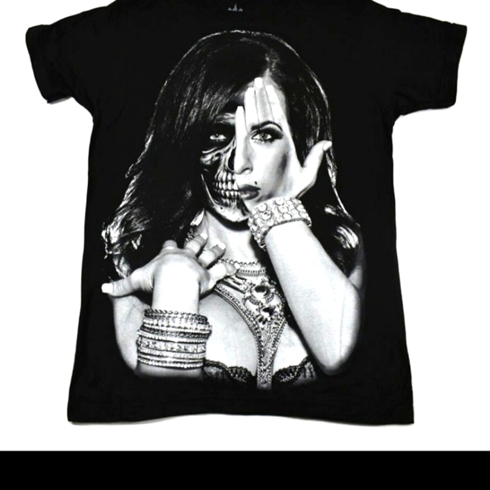 Get Down Art Two Faced Skull Girl By Daveed Benito Black T-shirt. M